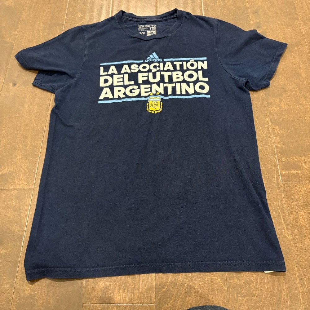 Adidas AFA Argentina Football Tee Navy Men Small Soccer Crest Graphic Shirt 2016